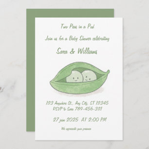 Two Peas In a Pod Twin Baby Shower Invitation