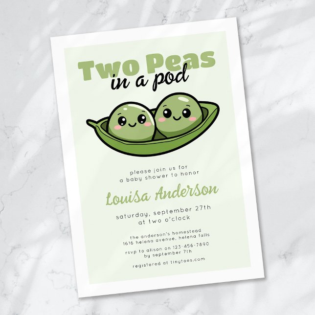 Two Peas in a Pod Twin Baby Shower Invitation (Creator Uploaded)