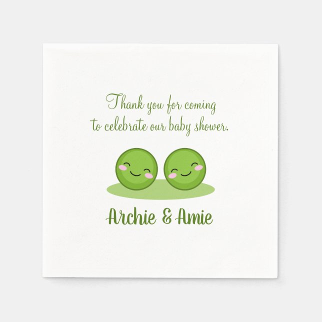 Two peas in a pod twin baby shower party napkins (Front)