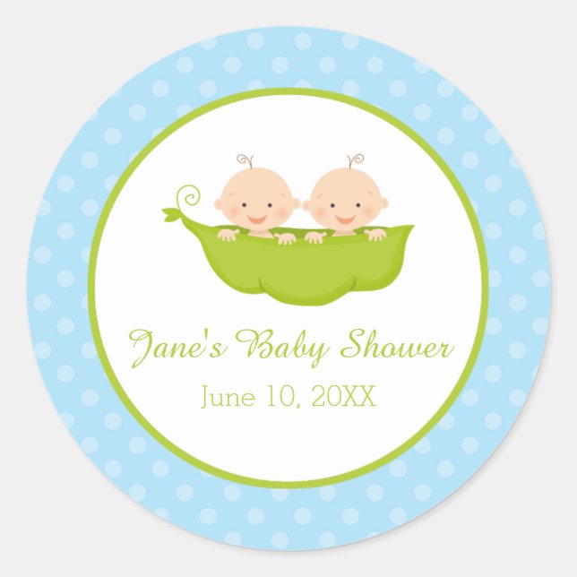 Two Peas in a Pod, Twin Boys Personalised Classic Round Sticker (Front)