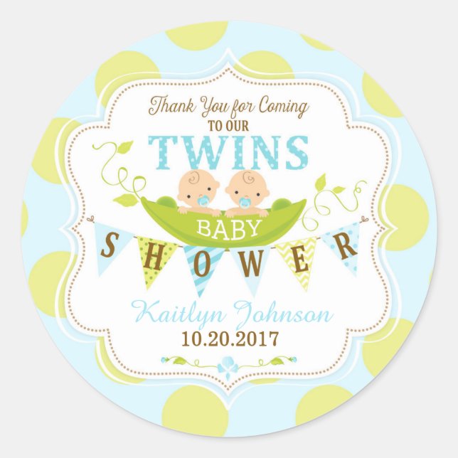 Two Peas in a Pod Twin Boys Thank You Label (Front)