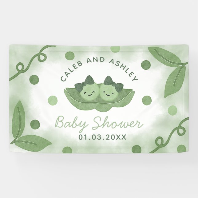 Two Peas In a Pod Twin Girls Baby Shower Banner (Horizontal)