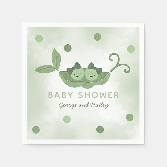 Two Peas In a Pod Twin Girls Baby Shower Napkin (Front)