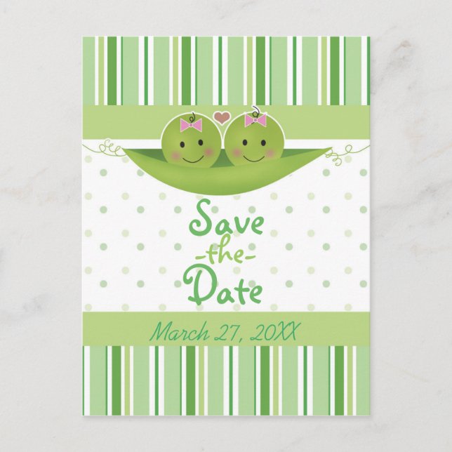 Two Peas in a Pod Twin Girls Baby Shower Sprinkle Announcement Postcard (Front)