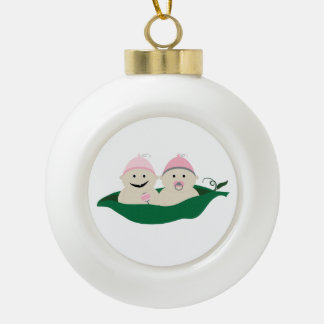 Two Peas in a Pod Twins Baby Girls Ceramic Ball Christmas Ornament