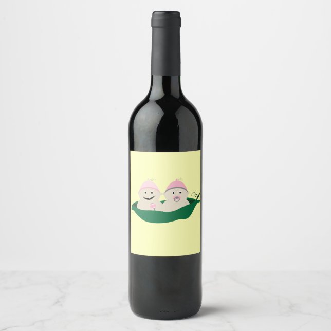 Two Peas in a Pod Twins Baby Girls Wine Label (Front)