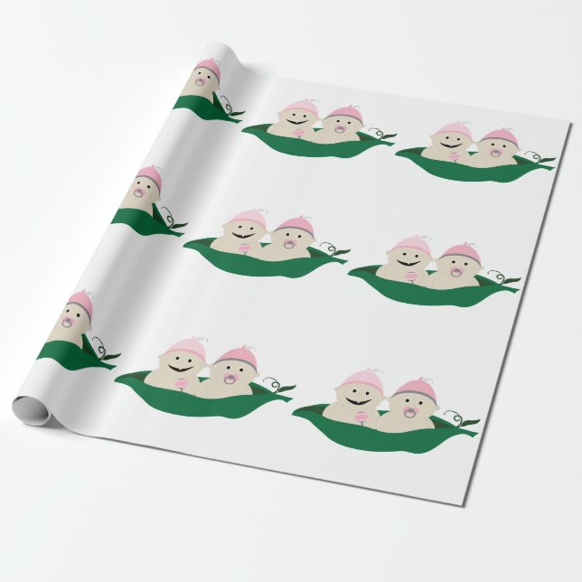 Two Peas in a Pod Twins Baby Girls Wrapping Paper (Unrolled)