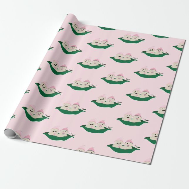Two Peas in a Pod Twins Baby Girls Wrapping Paper (Unrolled)