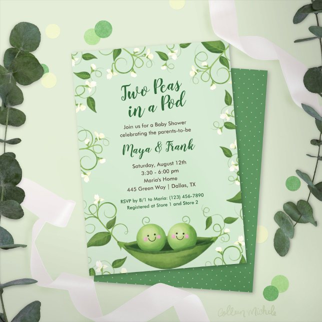 Two Peas in a Pod Twins Baby Shower Invitation (Creator Uploaded)