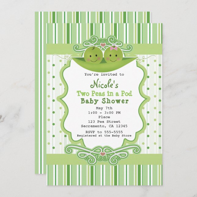 Two Peas in a Pod Twins Baby Shower Invitations (Front/Back)