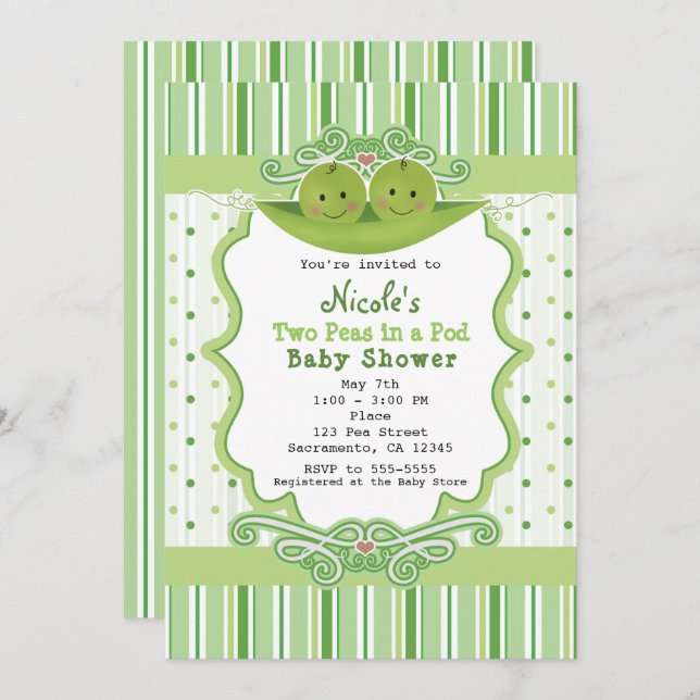 Two Peas in a Pod Twins Baby Shower Invitations (Front/Back)
