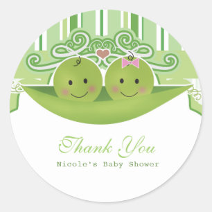 Two Peas in a Pod Twins Baby Shower Party Favour Classic Round Sticker