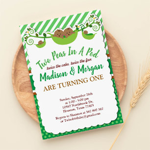 Two Peas In A Pod Twins Birthday Invitation