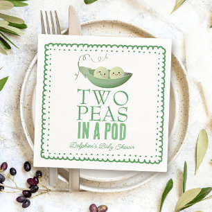 Two Peas in a Pod Twins Green Doodle Baby Shower Napkin