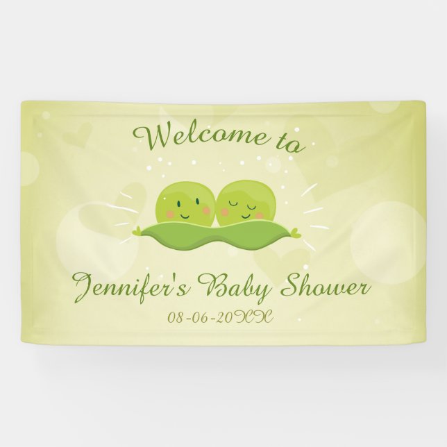 Two peas in pod Baby shower banner Twins Neutral (Horizontal)