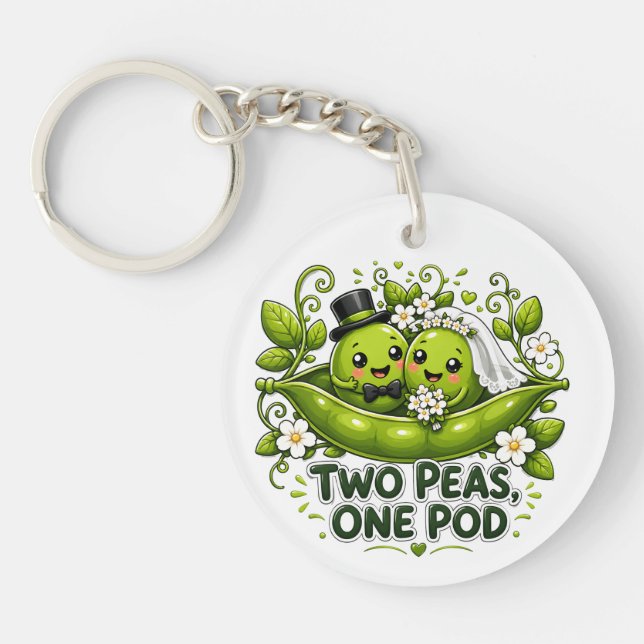 Two Peas One Pod Wedding Key Ring (Front)