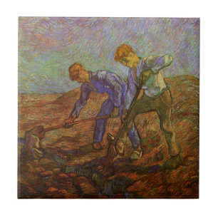 Two Peasants Digging by Vincent van Gogh Ceramic Tile