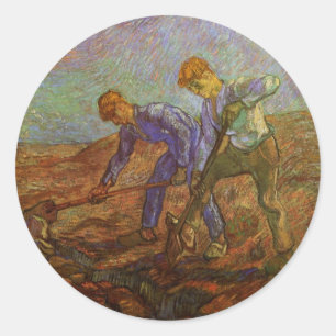 Two Peasants Digging by Vincent van Gogh Classic Round Sticker