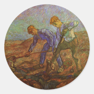 Two Peasants Digging by Vincent van Gogh Classic Round Sticker