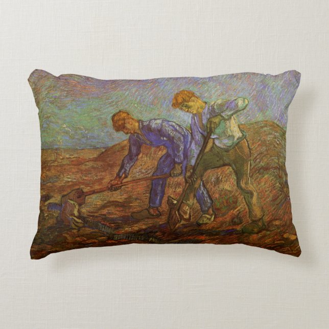 Two Peasants Digging by Vincent van Gogh Decorative Cushion (Front)