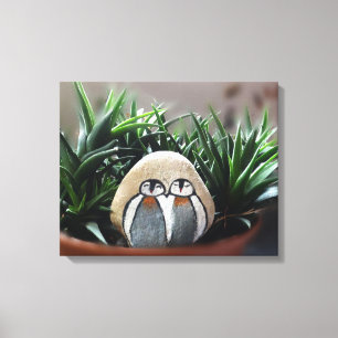 Two Penguins Decorative Stone in Pot Single Print
