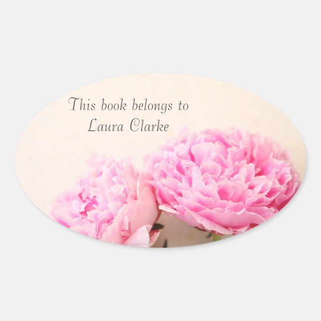 Two peonies pink oval sticker (Front)
