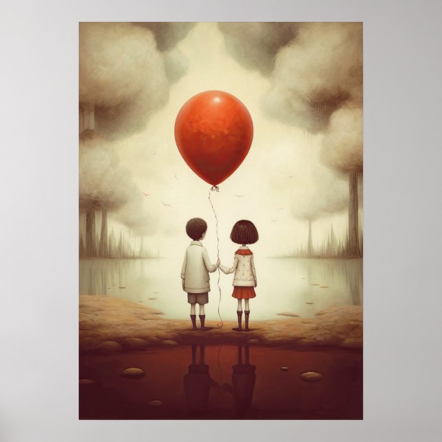 Two people holding hands with a red balloon poster (Front)
