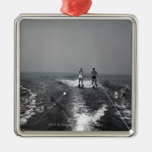 Two people waterskiing metal tree decoration
