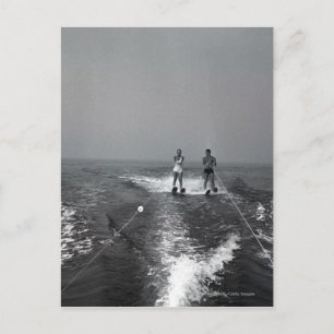 Two people waterskiing postcard