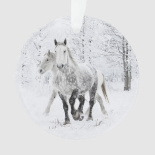 Two Percheron Mares Run in the Snow Ornament