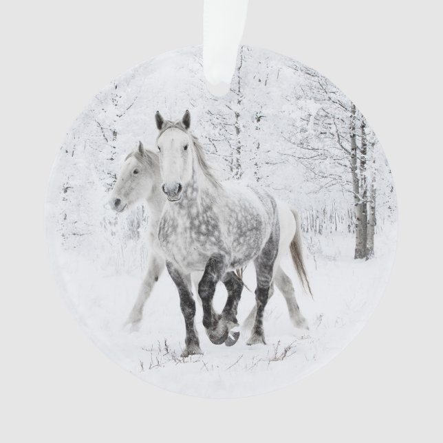 Two Percheron Mares Run in the Snow Ornament (Front)