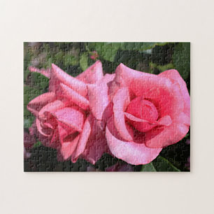 two perfect hot pink rose flowers. love jigsaw puzzle
