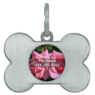 two perfect hot pink rose flowers. love pet tag