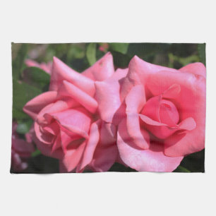 two perfect hot pink rose flowers. love tea towel