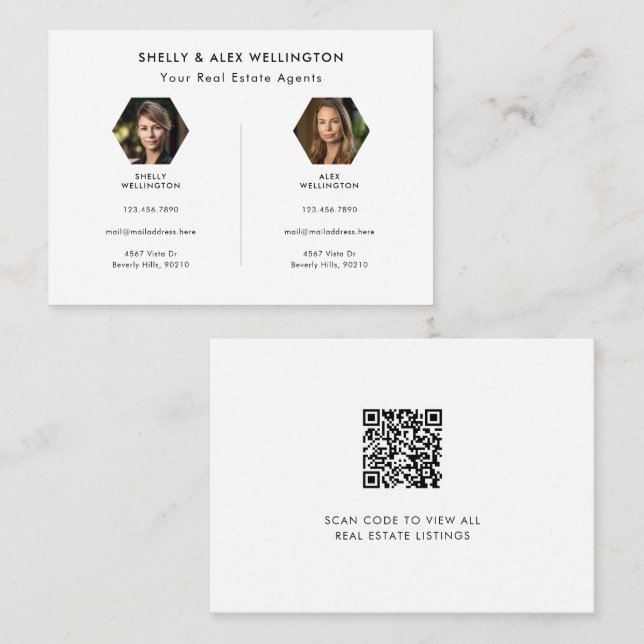 Two Person Custom QR Code Photo Real Estate Business Card (Front/Back)