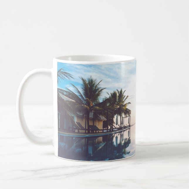 Two person standing beside swimming pool coffee mug (Left)