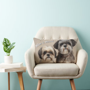 Two Pet photo and name Memory Gift Lumbar Cushion