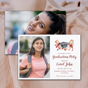 Two Photo 2025 Grad Elegant Graduation Party Invitation