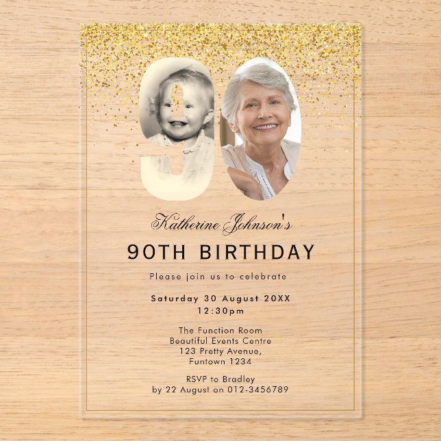 Two Photo 90th Birthday Acrylic Invitations (Front)