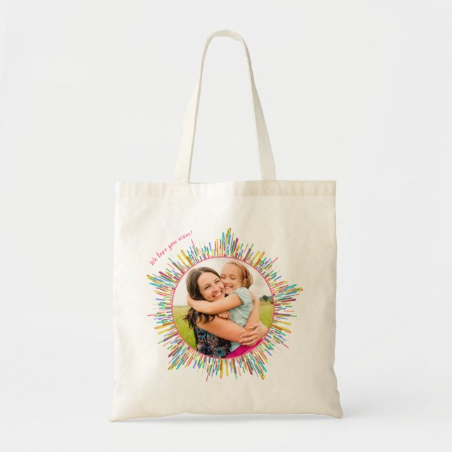 Two Photo Abstract and Colourful Art Custom Text Tote Bag (Front)