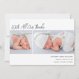 Two Photo Baby Birth Statistics Thank You  Announcement