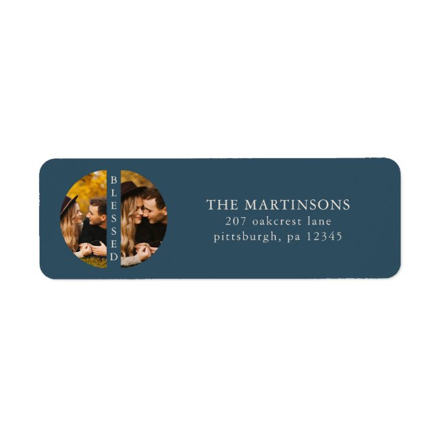 Two Photo Blue Return Address and Name Label (Front)