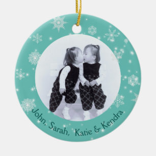 Two Photo Christmas Snowflakes Double Sided Ceramic Ornament