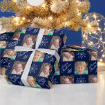 Two Photo Collage Navy Blue Merry Christmas Wrapping Paper<br><div class="desc">This Christmas gift wrapping paper offers a dark navy blue background with two photo frames that are repeated throughout the design. The background is accented with a white snowflake and custom text for a message and your name.</div>