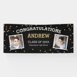 Two Photo Confetti Black Graduation Banner