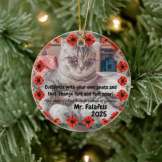 Two Photo Custom Text Red Poppies Free Palestine Ceramic Ornament