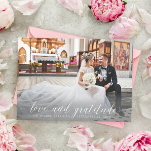 Two Photo Elegant White Script Wedding Thank You