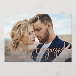 Two Photo Faux Rose Gold Script   Engagement Party Invitation