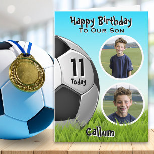 Two Photo Football/Soccer Any Age Birthday Card
