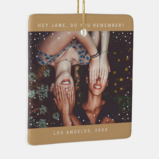 Two Photo Friend Minimalist Holiday Keepsake Ceramic Ornament (Right)